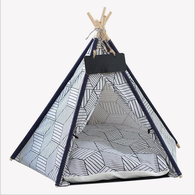 Grey Color 60cm Pet Teepee House Wood Canvas Cave Teepee Fold Away Pet Tent
